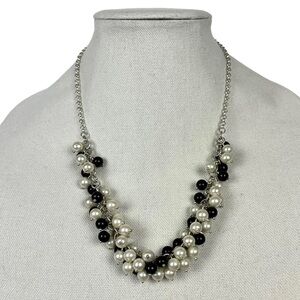Black and White Cluster Pearl Silver Toned Necklace